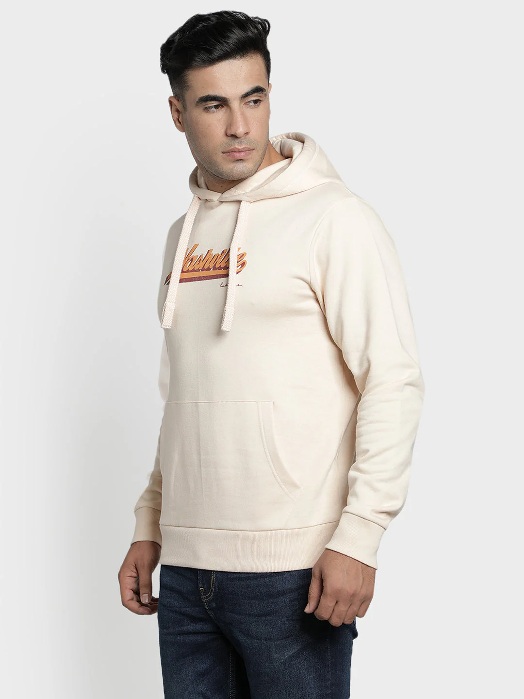 Men's Ecru Chest Cotton Polyester Hoodie - Image 2