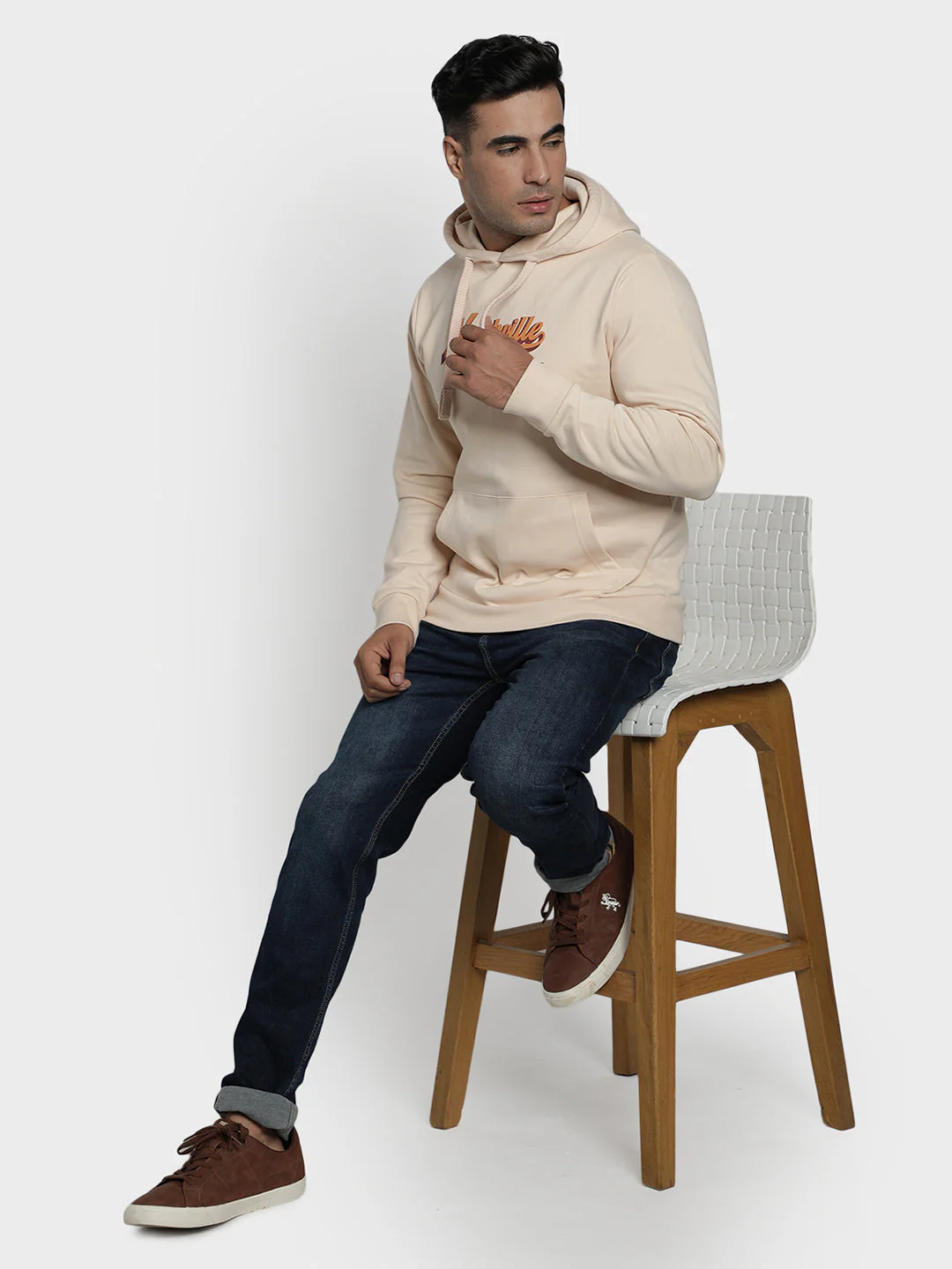 Men's Ecru Chest Cotton Polyester Hoodie - Image 3