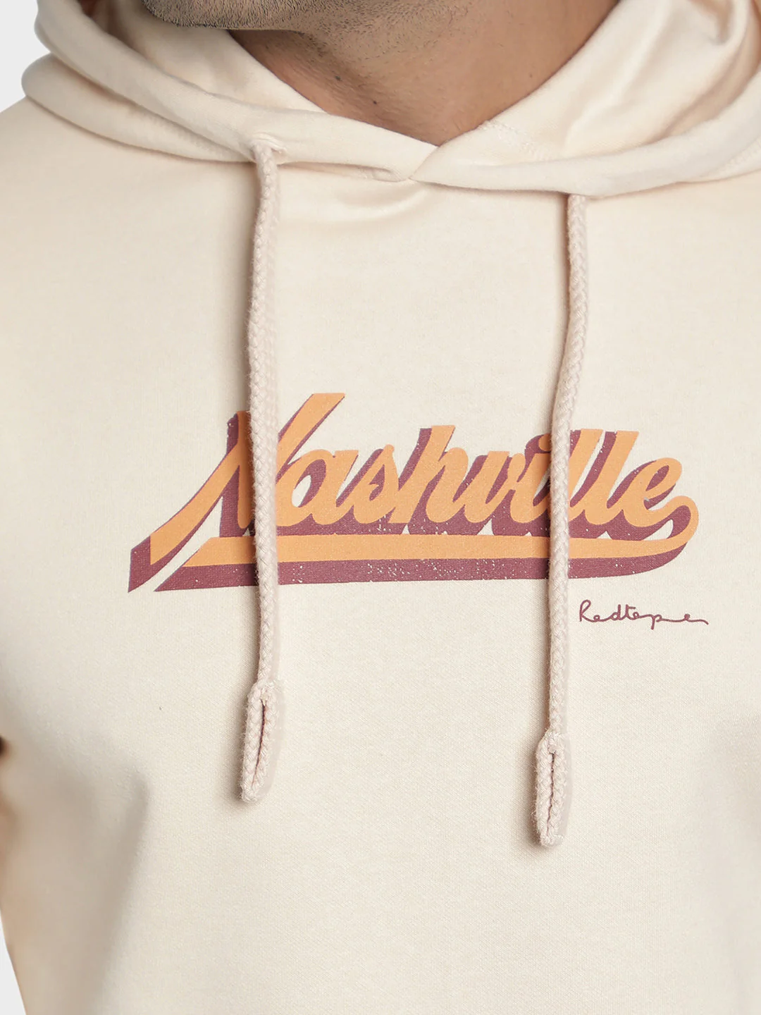 Men's Ecru Chest Cotton Polyester Hoodie - Image 4