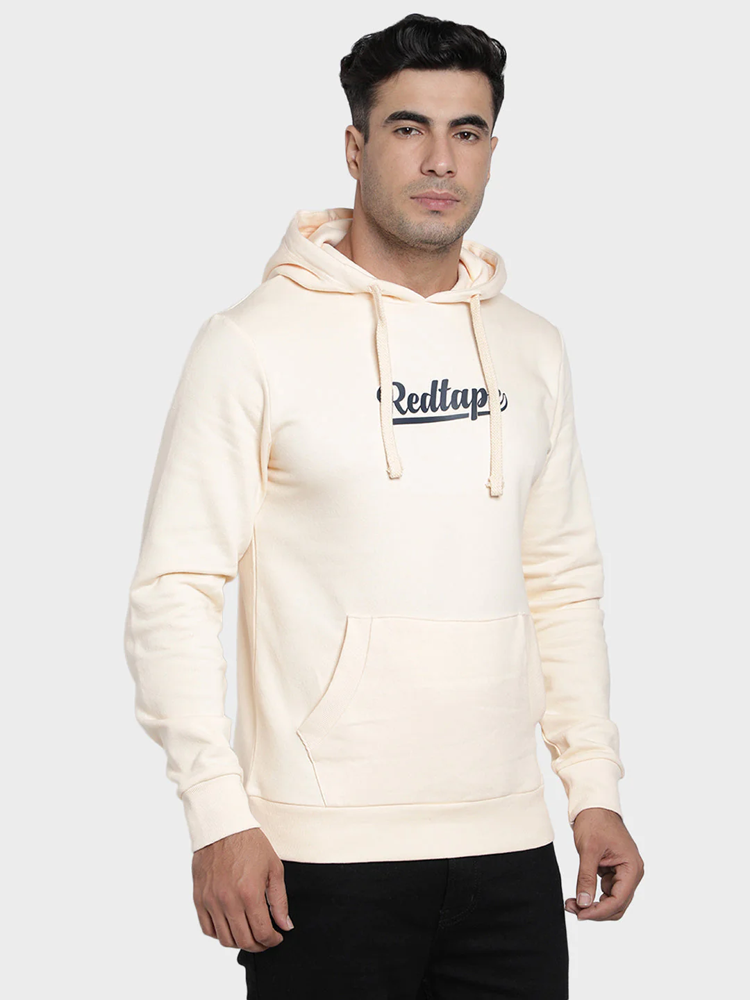 Men's Ecru Graphic Print Cotton Poly Fleece Hoodie - Image 3