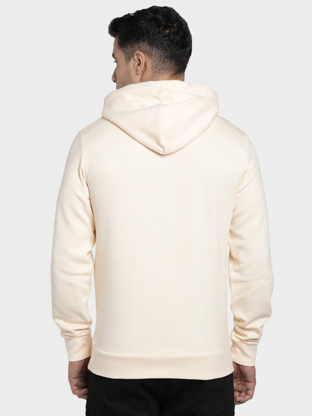 Men's Ecru Graphic Print Cotton Poly Fleece Hoodie - Image 4