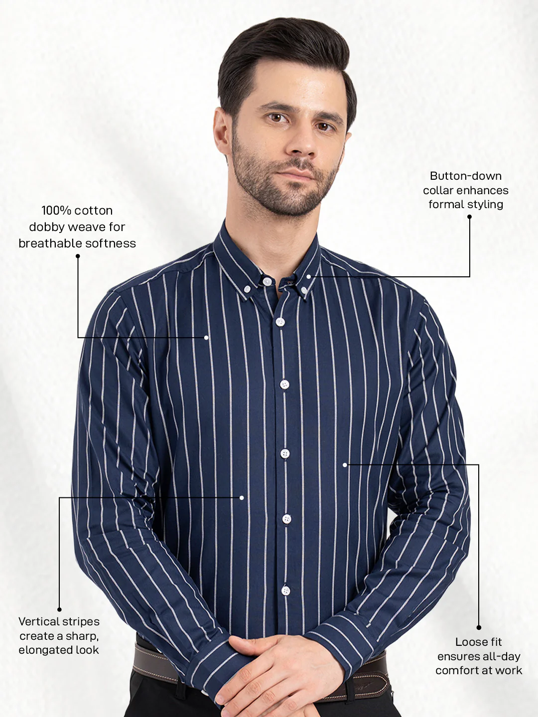 Mens Full Sleeve Dobby Stripe Shirt - Image 2
