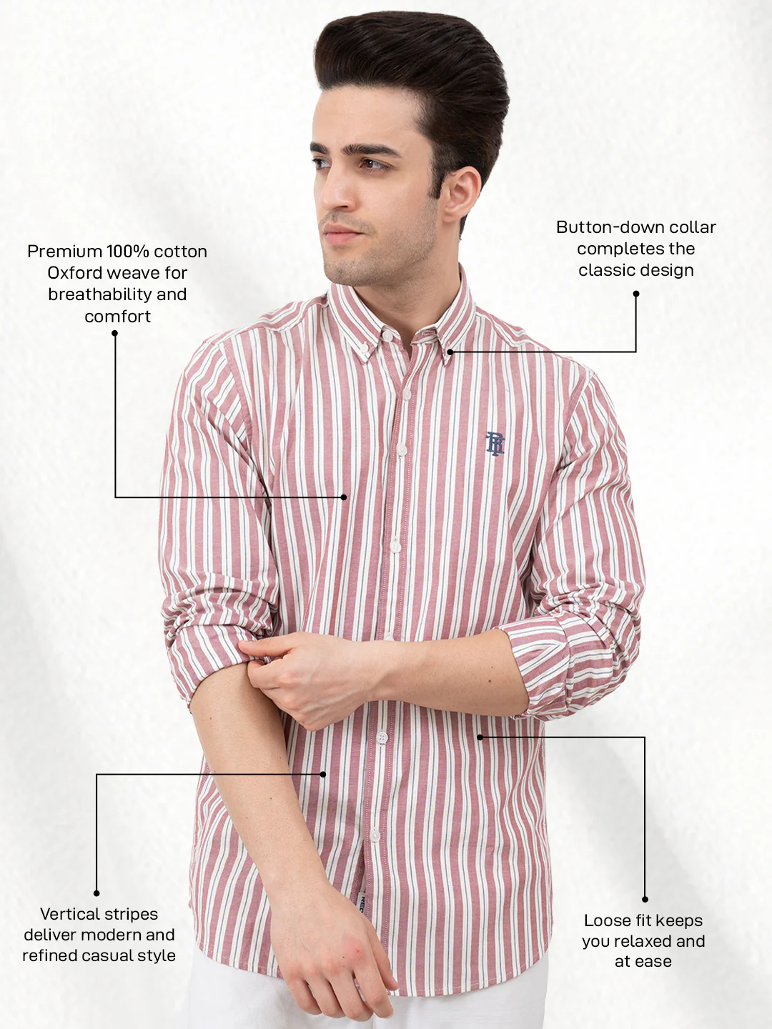 Mens Full Sleeve Oxford Stripe Shirt - Image 3