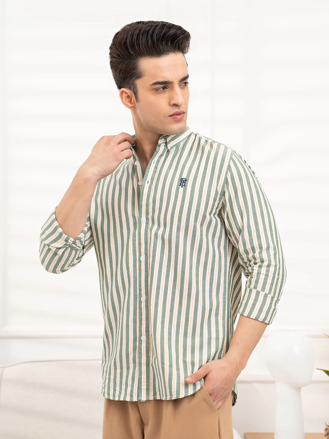 Mens Full Sleeve Oxford Stripe Shirt - Image 2