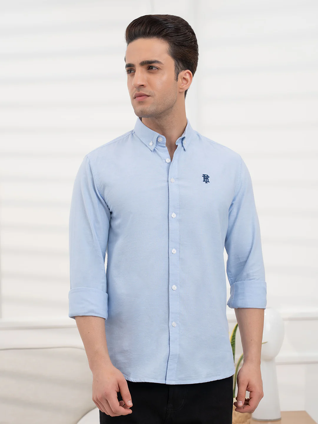 Mens Full Sleeve Solid Oxford Shirt - Image 2