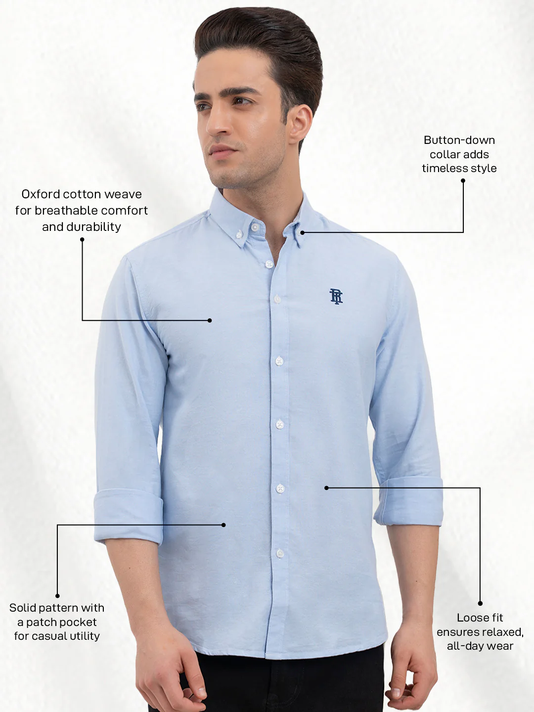 Mens Full Sleeve Solid Oxford Shirt - Image 3