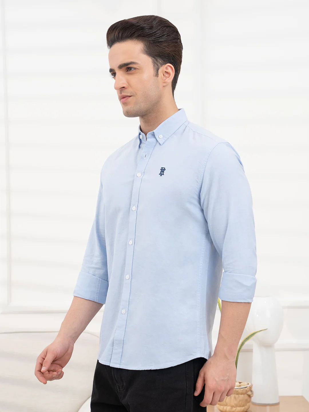 Mens Full Sleeve Solid Oxford Shirt - Image 4