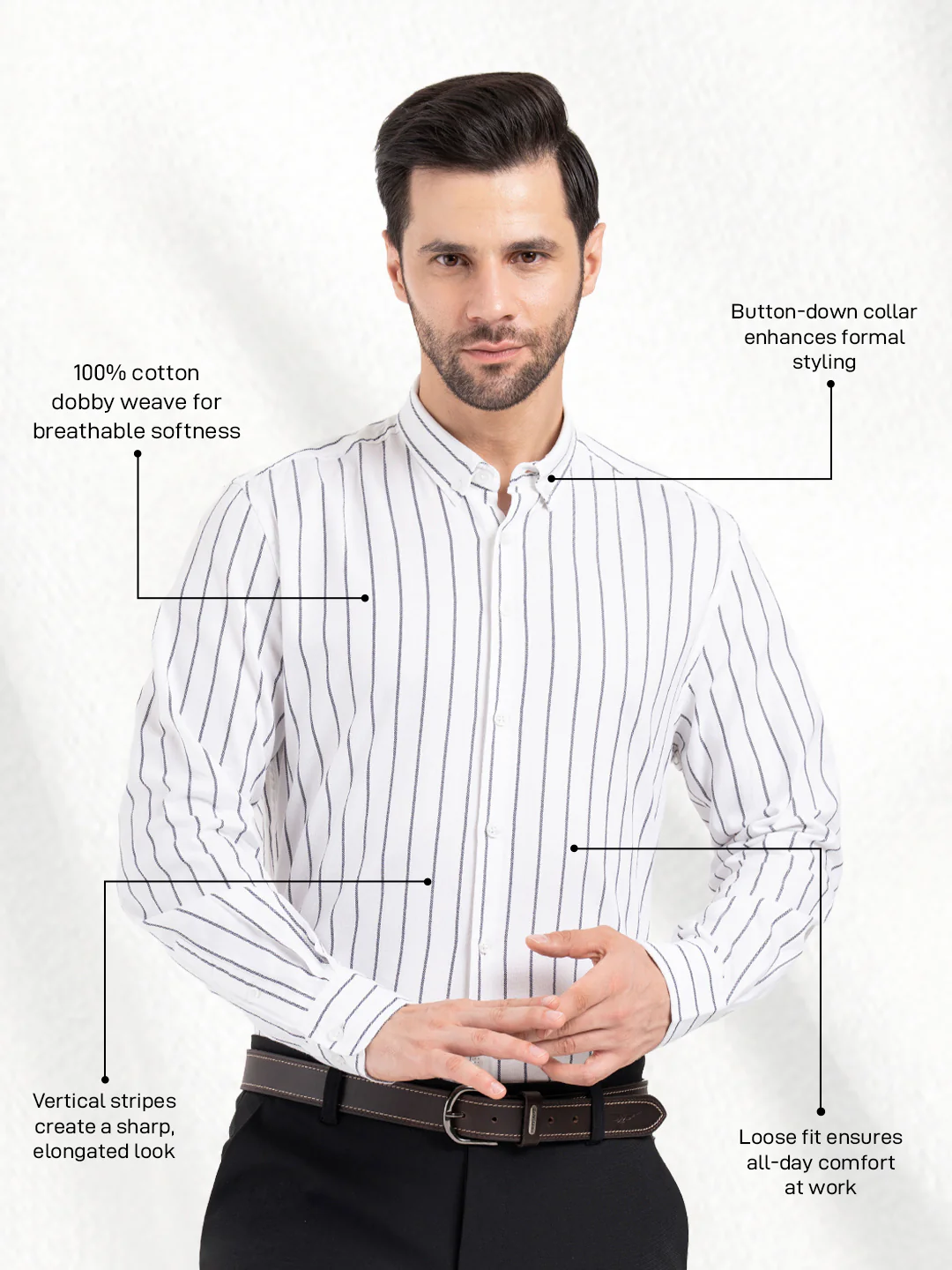 Mens Full Sleeve Dobby Stripe Shirt - Image 2