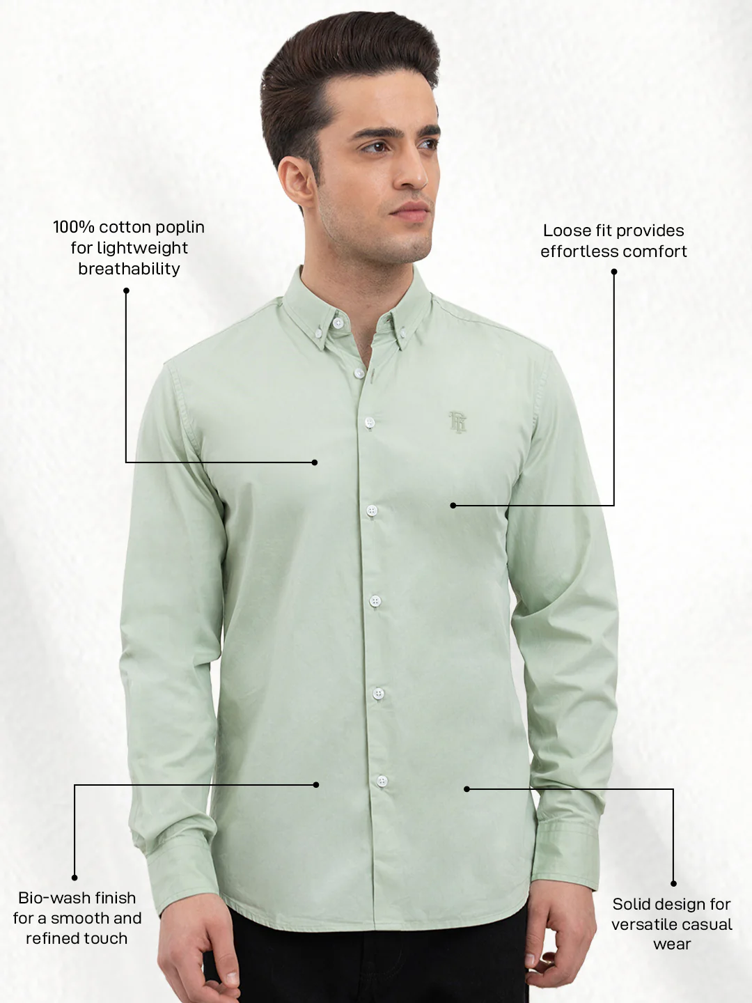Mens Full Sleeve Poplin Solid Shirt - Image 2