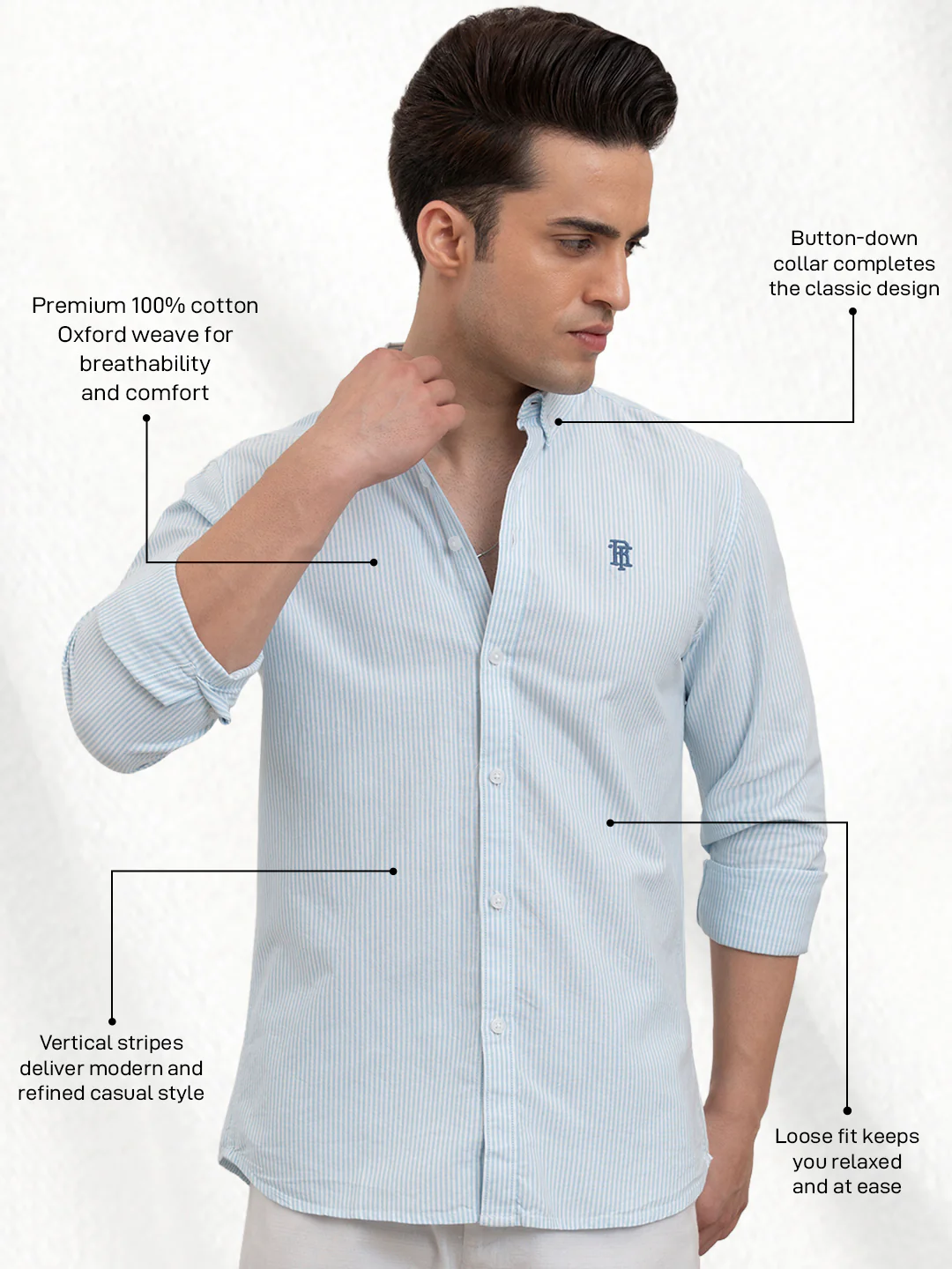 Mens Full Sleeve Oxford Stripe Shirt - Image 3