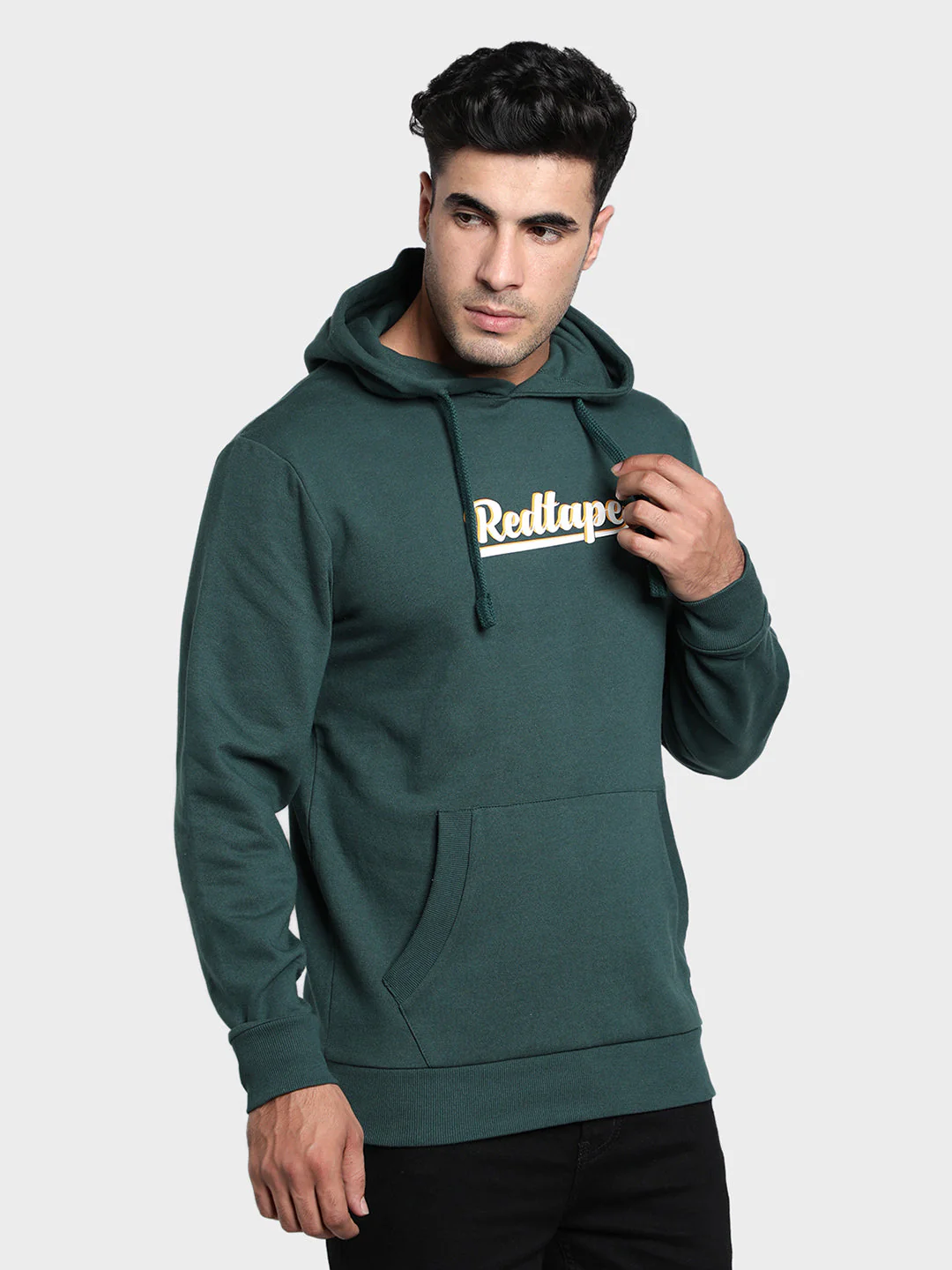 Men's Green Graphic Print Cotton Poly Fleece Hoodie - Image 3