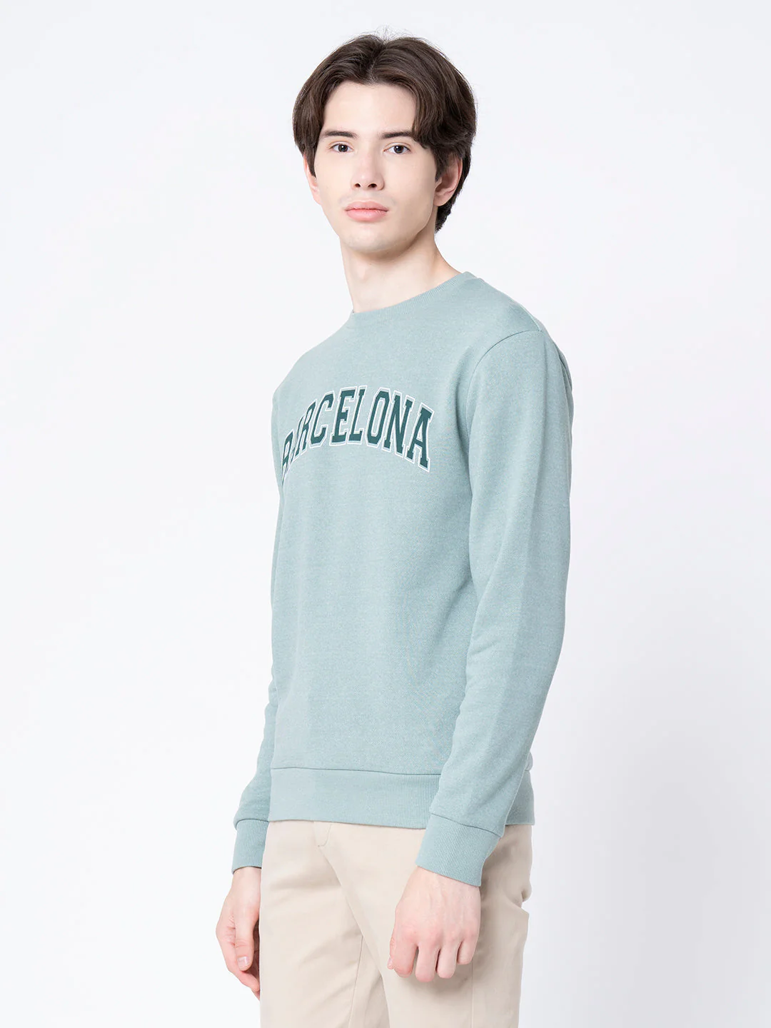 Men's Green Melange Printed Sweatshirt - Image 2