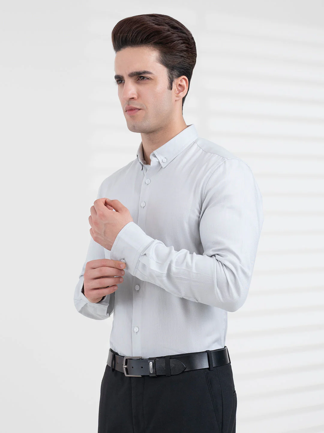 Men's Grey Dobby Shirt | Daily Formal Wear - Image 3
