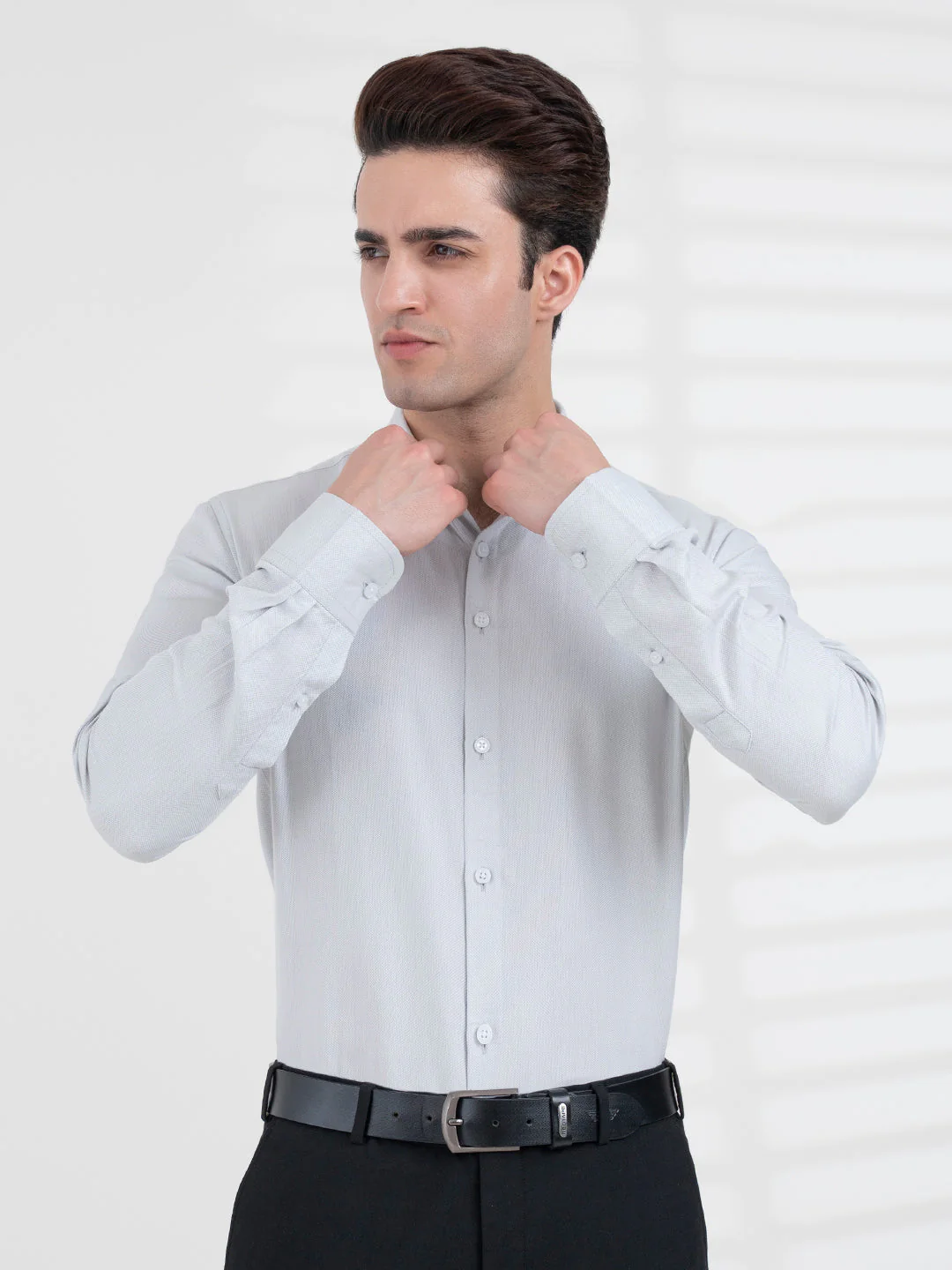 Men's Grey Dobby Shirt | Daily Formal Wear - Image 6