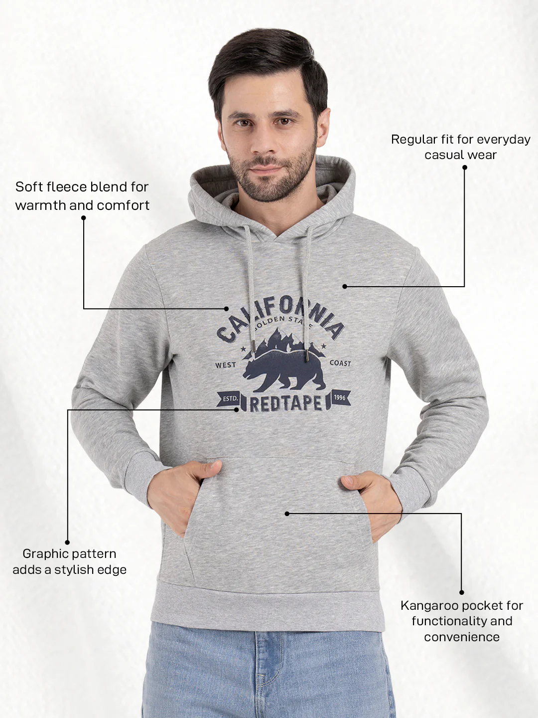 Mens Grey Graphic Hoodie - Image 2