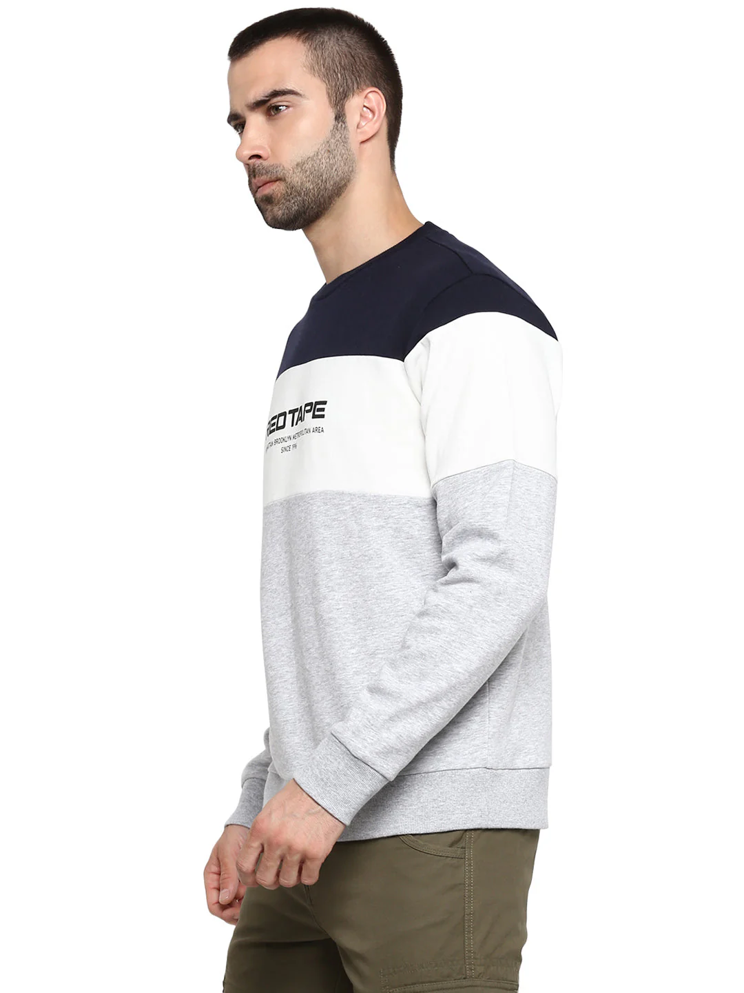 Men's Grey Melange Solid Cotton Poly Fleece Sweatshirt - Image 2