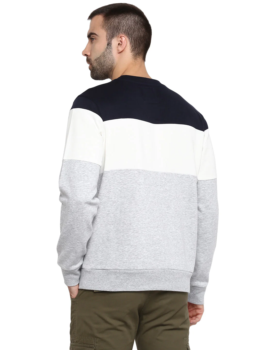 Men's Grey Melange Solid Cotton Poly Fleece Sweatshirt - Image 3