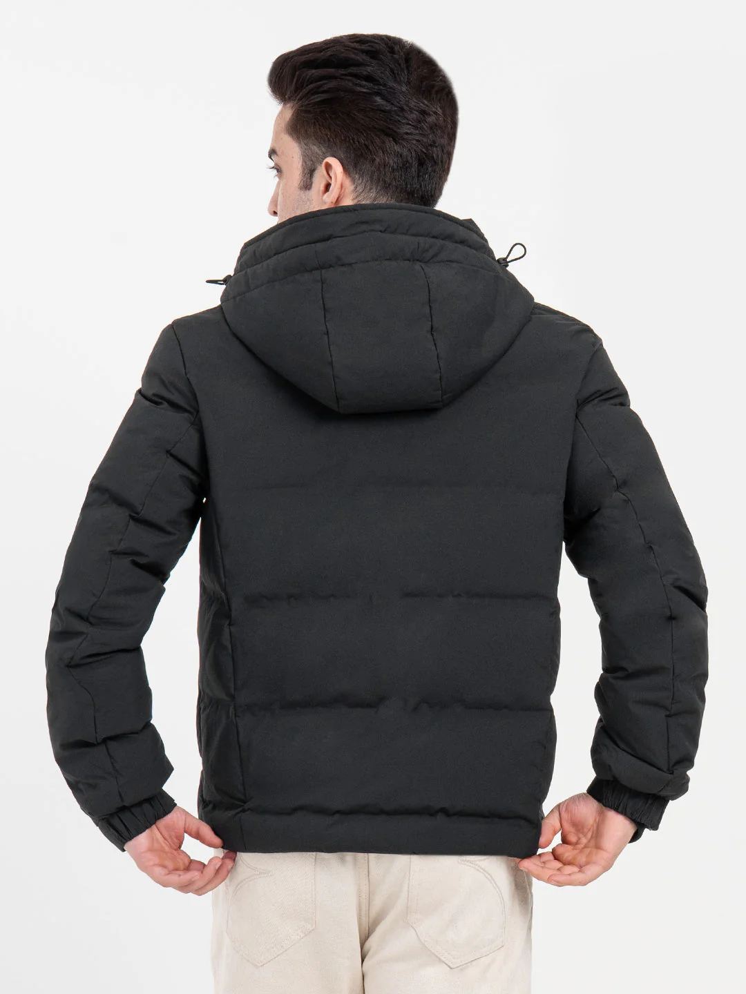 Mens Hooded Winter Black Jacket | White Utility Comfort - Image 4