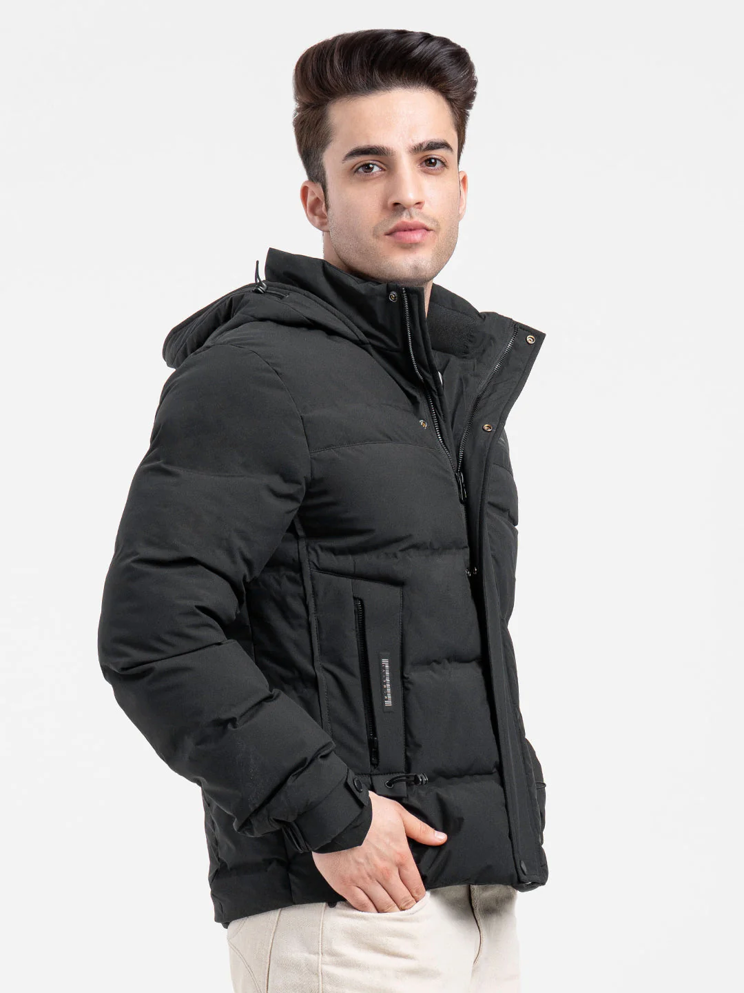 Mens Hooded Winter Black Jacket | White Utility Comfort - Image 6