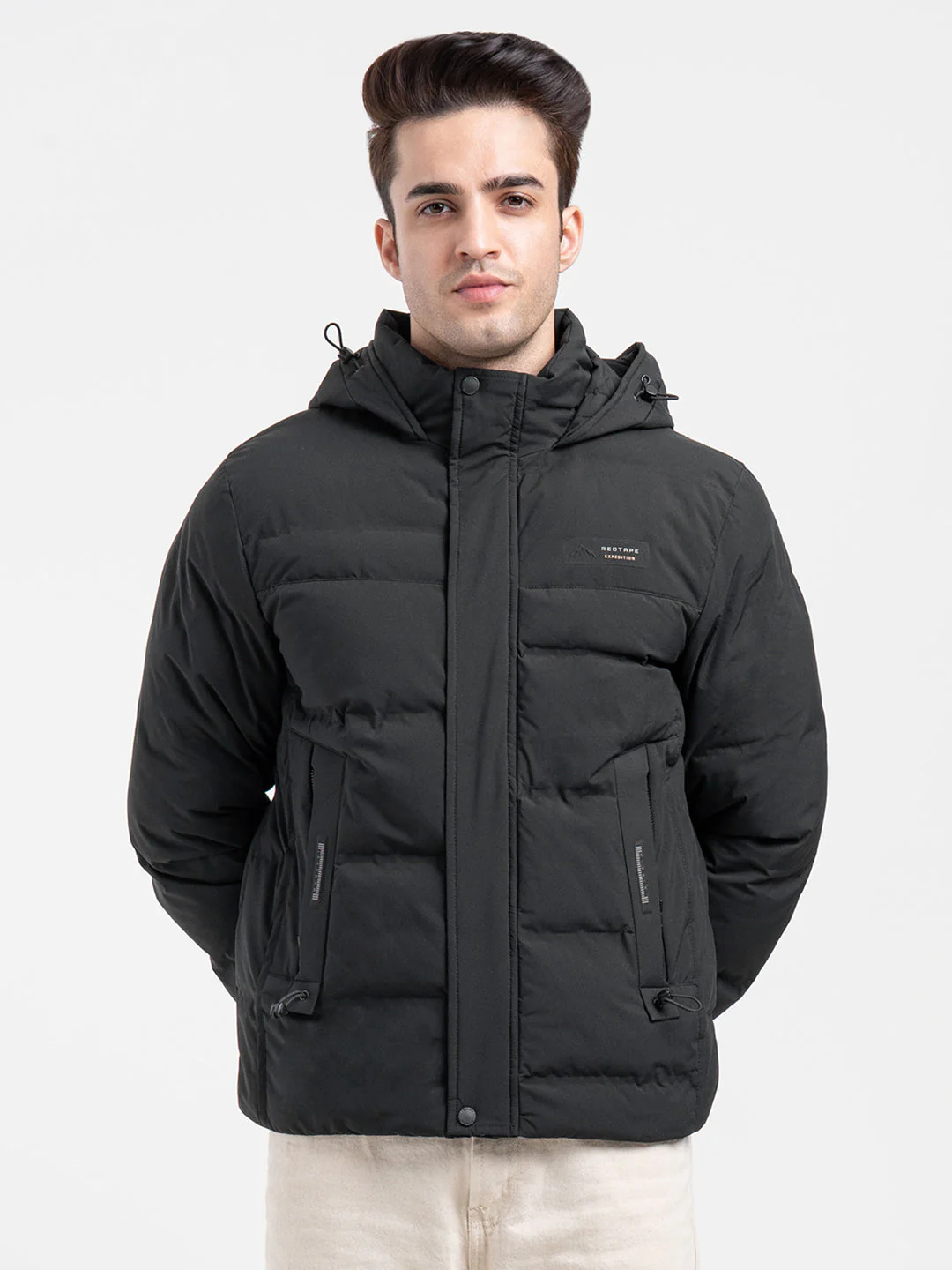 Mens Hooded Winter Black Jacket | White Utility Comfort - Image 7