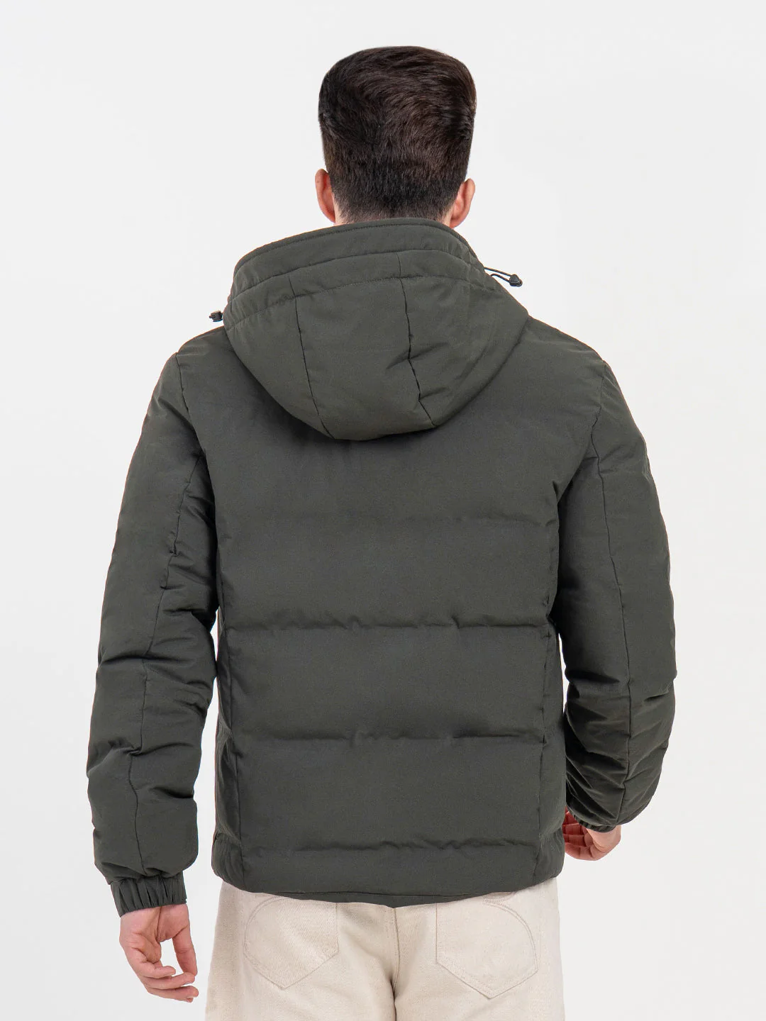 Men's Hooded Winter Olive Jacket | White Utility Comfort - Image 4