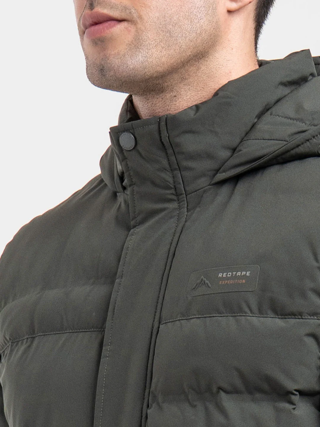 Men's Hooded Winter Olive Jacket | White Utility Comfort - Image 5