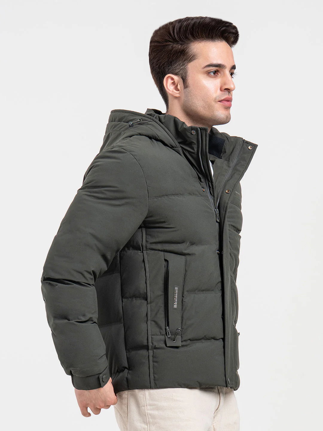 Men's Hooded Winter Olive Jacket | White Utility Comfort - Image 6