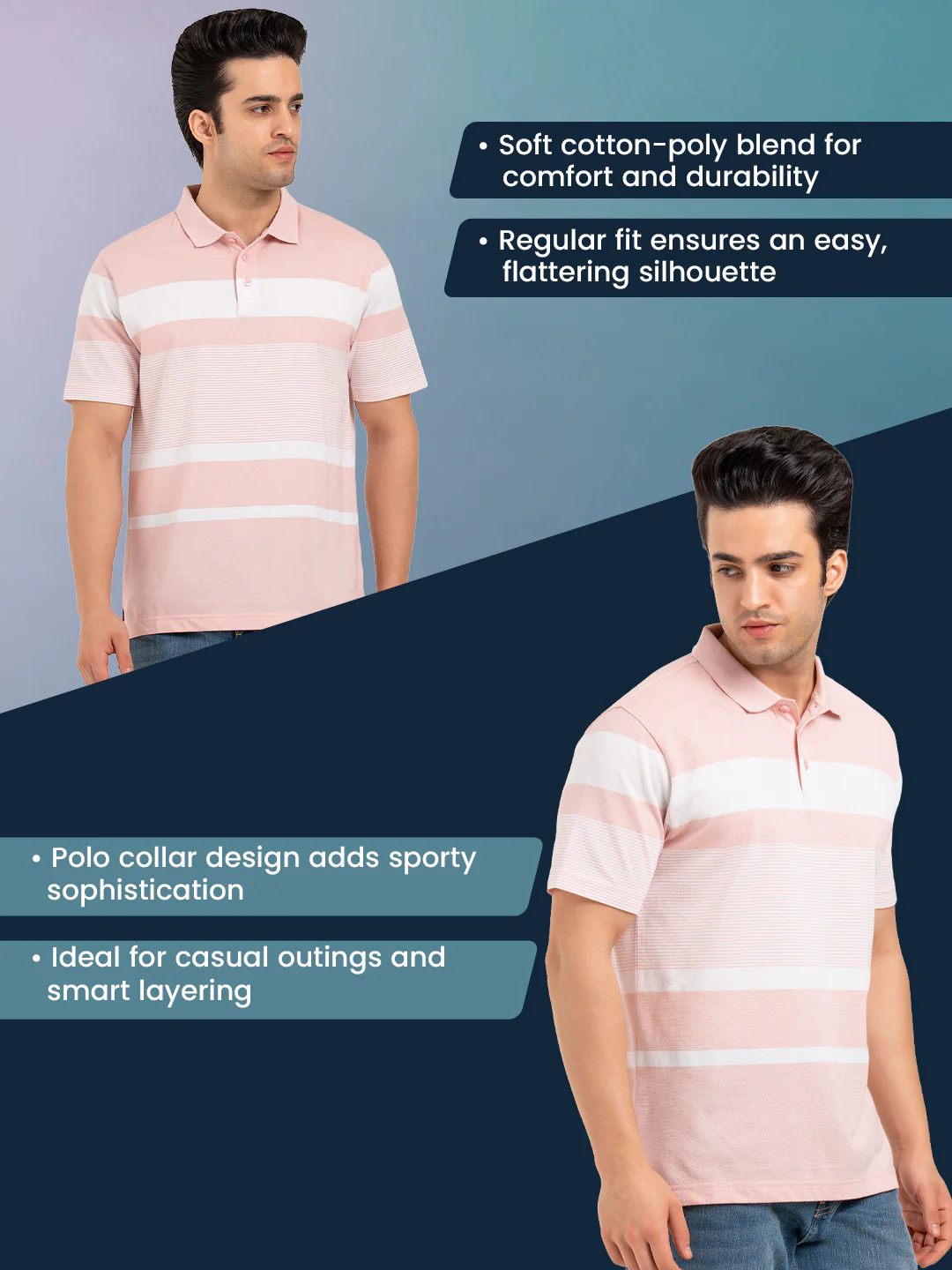 Men’s Horizontal Stripe Polo T-Shirt - Image 2