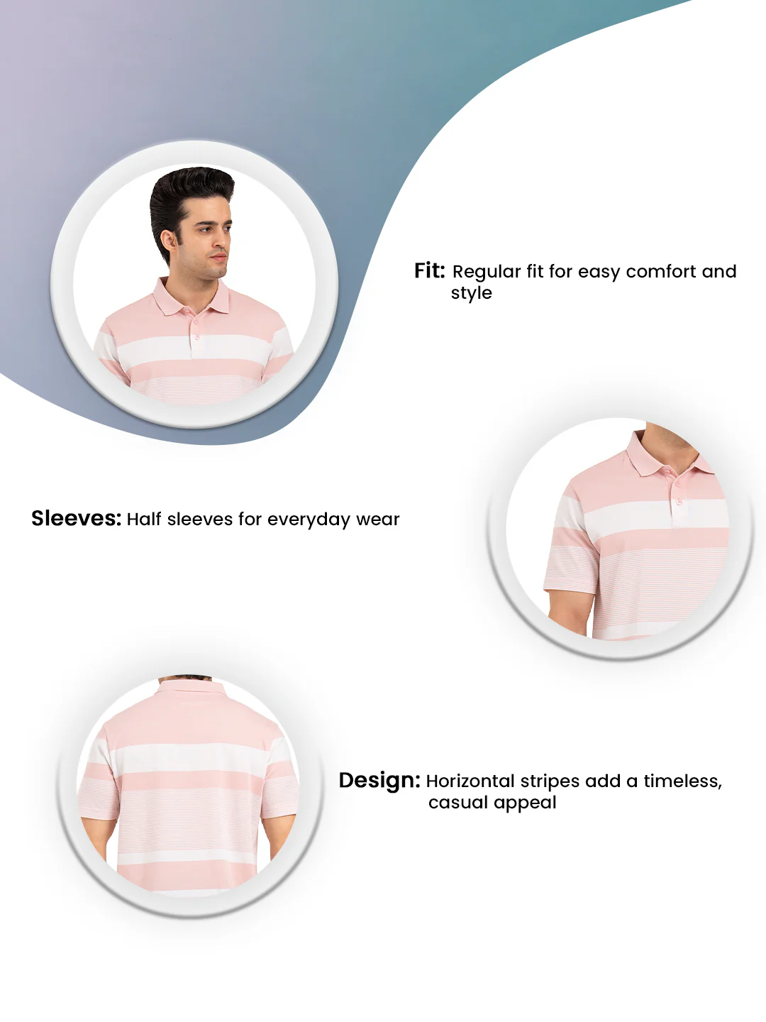 Men’s Horizontal Stripe Polo T-Shirt - Image 3