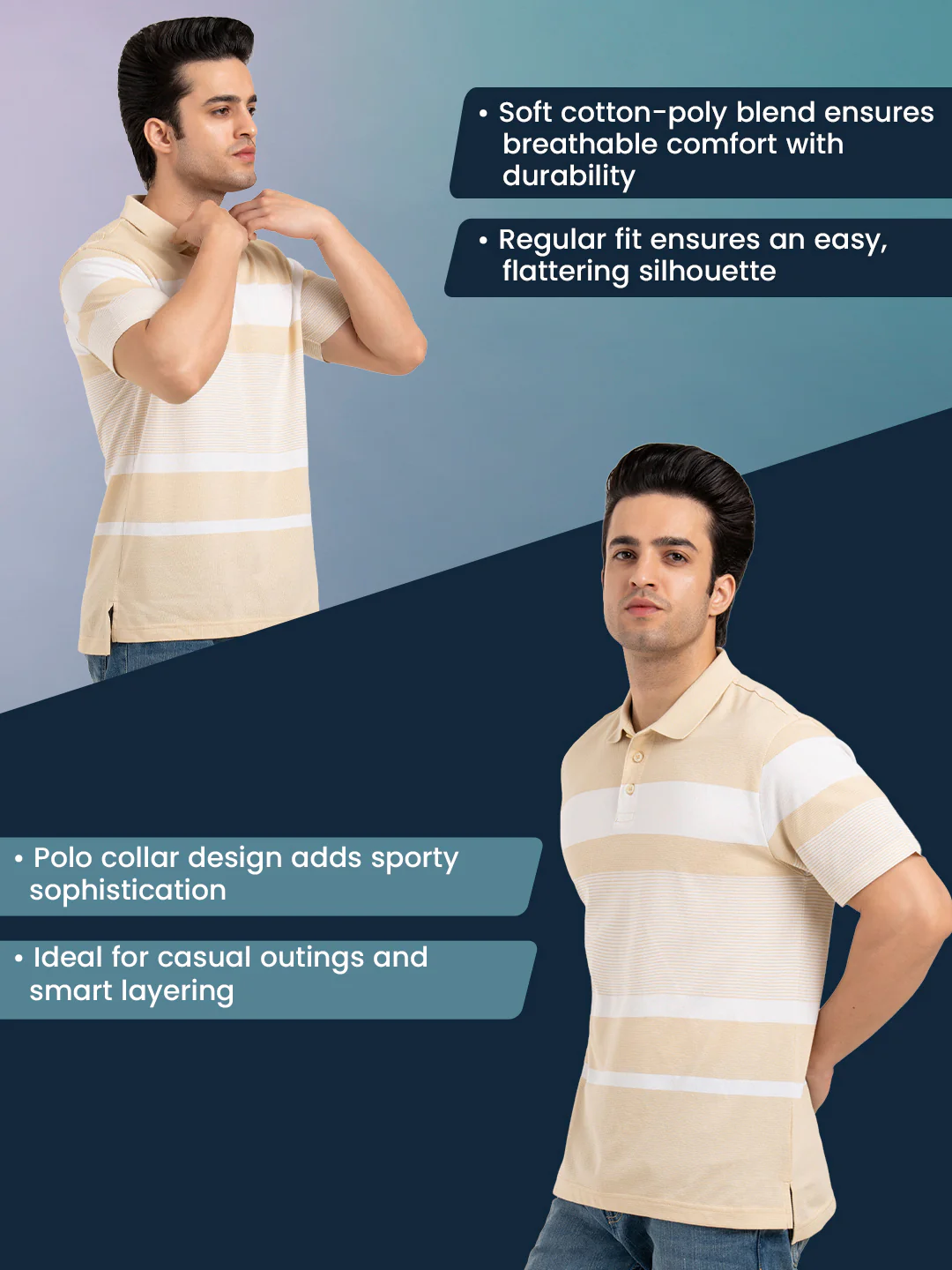 Menâ€™s Horizontal Stripe Polo T-Shirt - Image 2