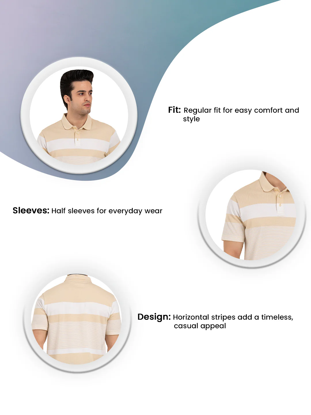 Menâ€™s Horizontal Stripe Polo T-Shirt - Image 3