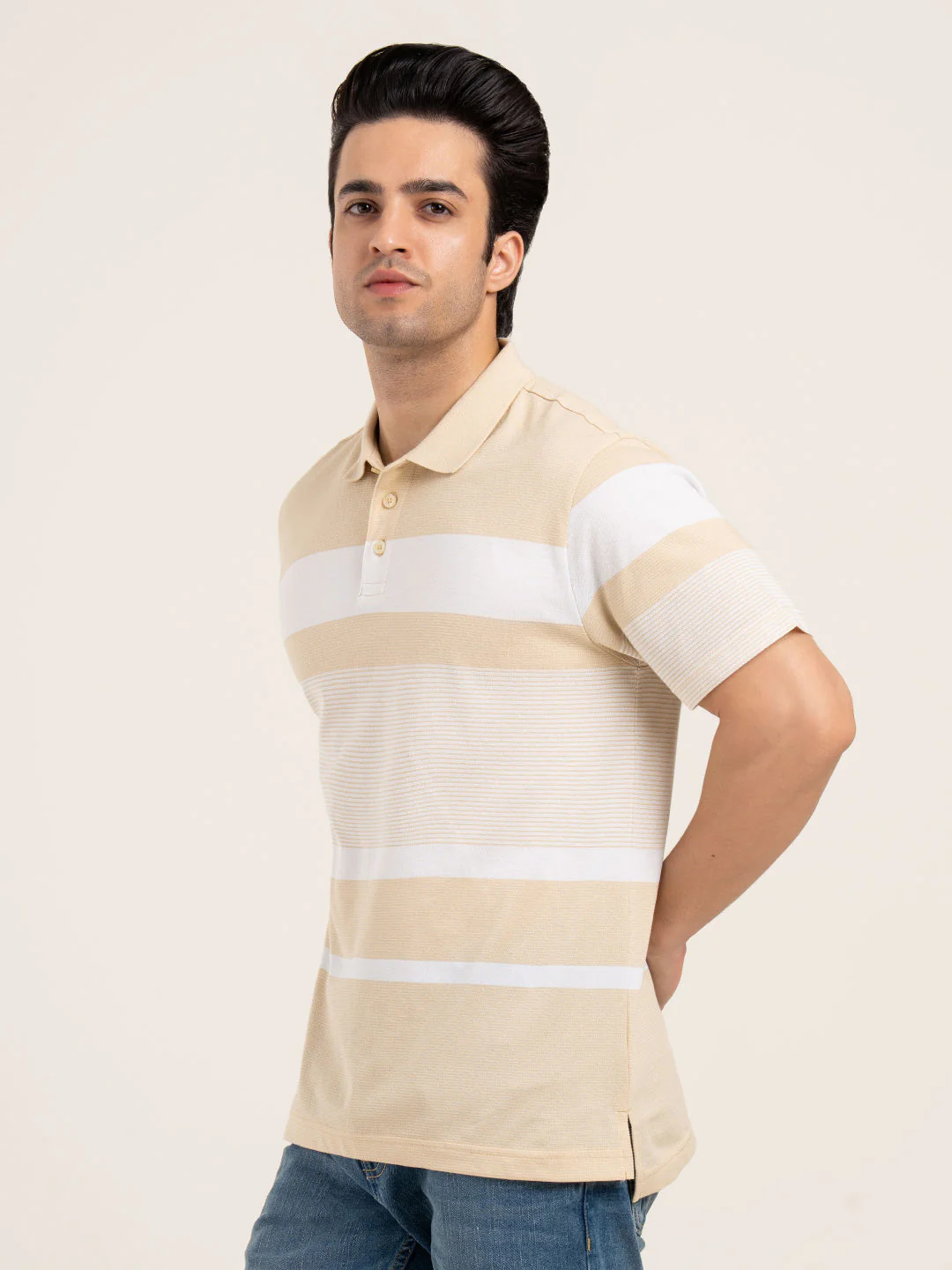 Menâ€™s Horizontal Stripe Polo T-Shirt - Image 4