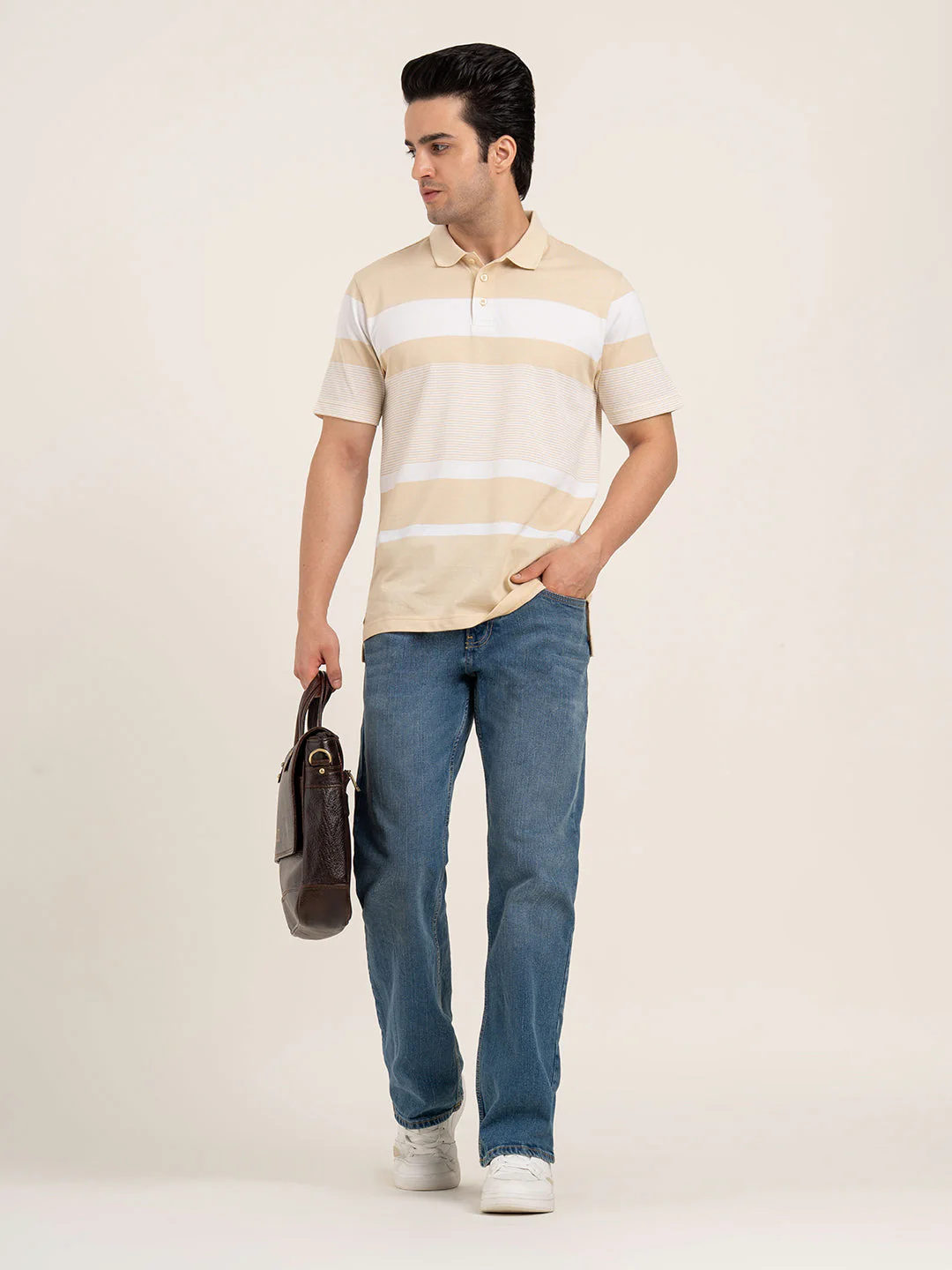 Menâ€™s Horizontal Stripe Polo T-Shirt - Image 7