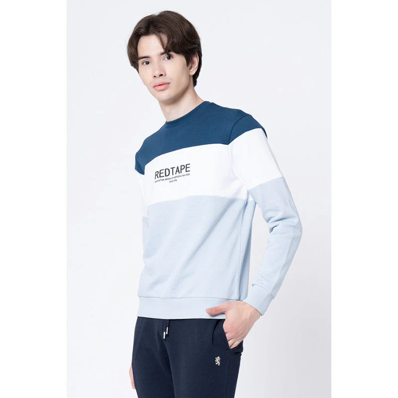 Men's Light Blue Color Block Sweatshirt - Image 2