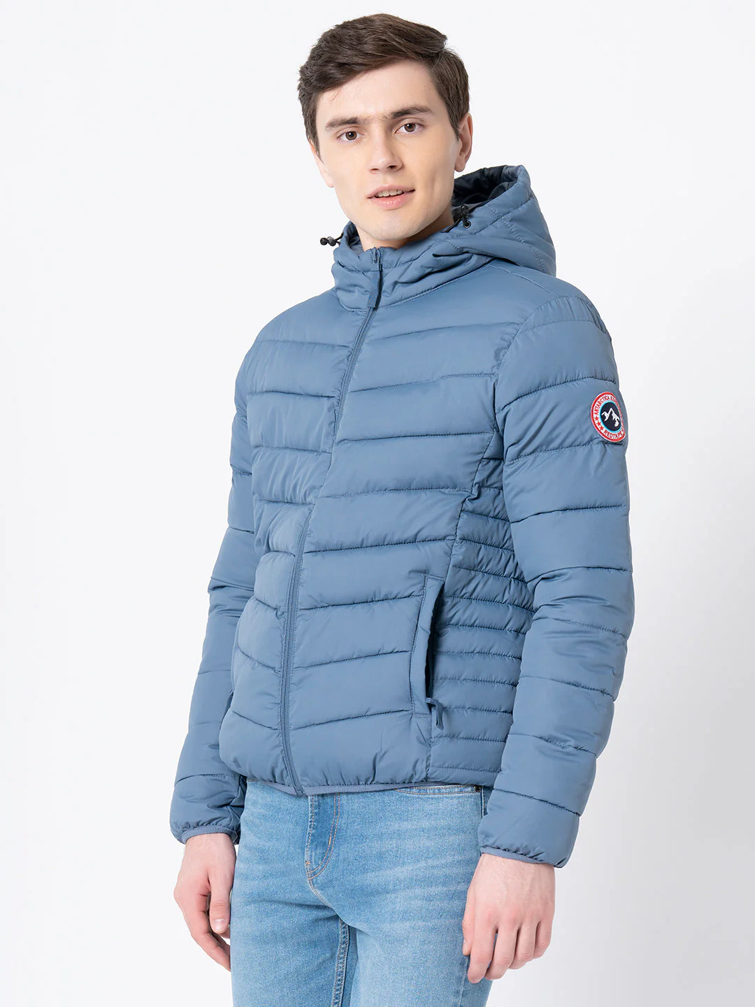 Men's Light Blue Solid Jacket - Image 2