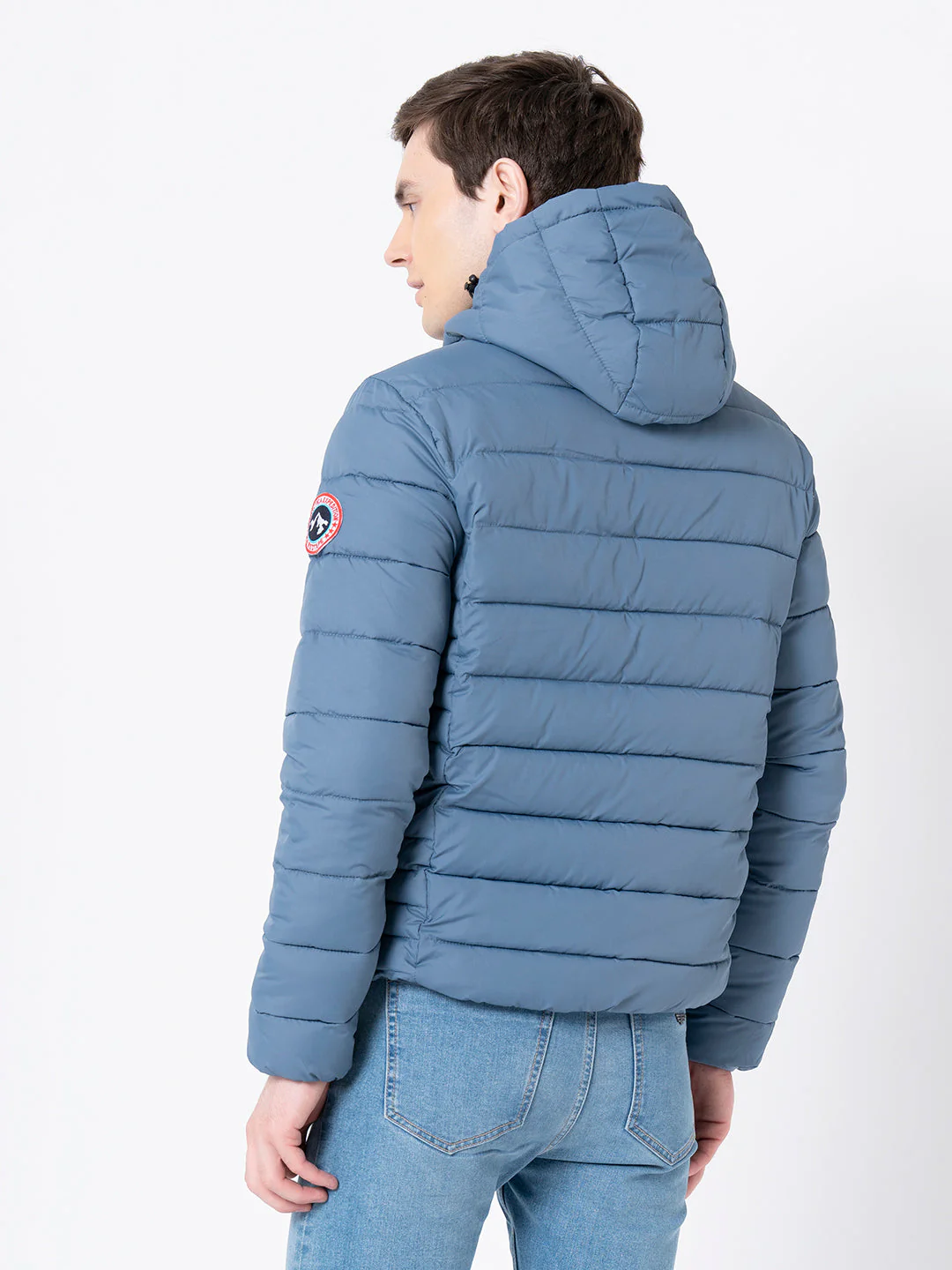 Men's Light Blue Solid Jacket - Image 3