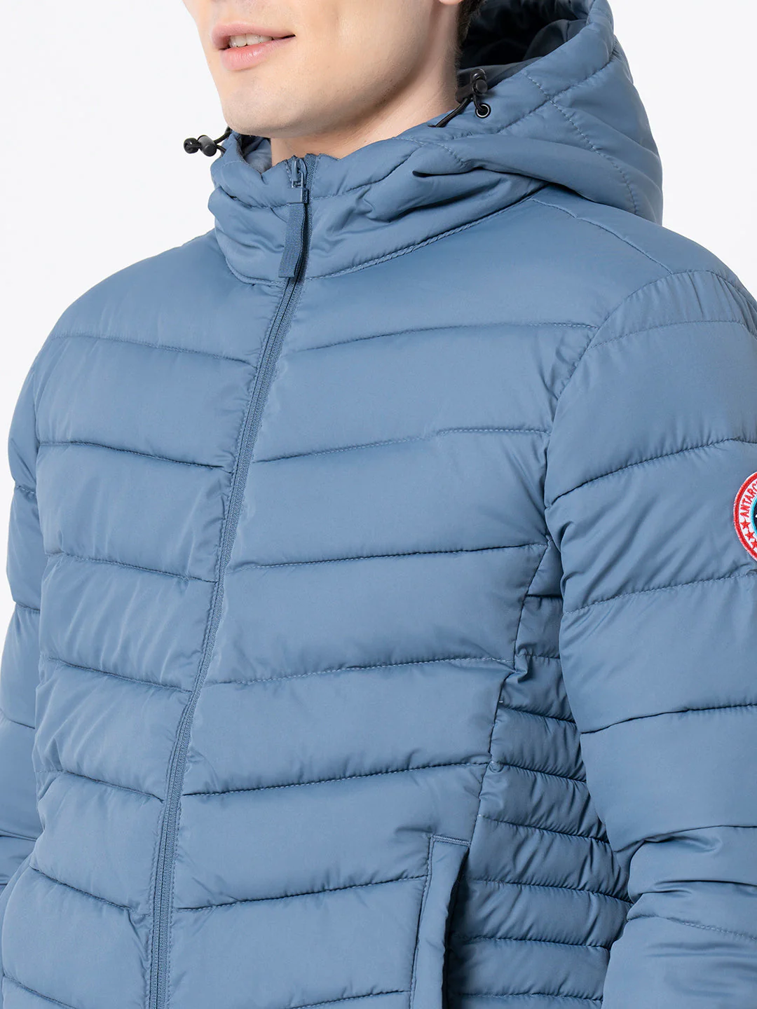Men's Light Blue Solid Jacket - Image 4