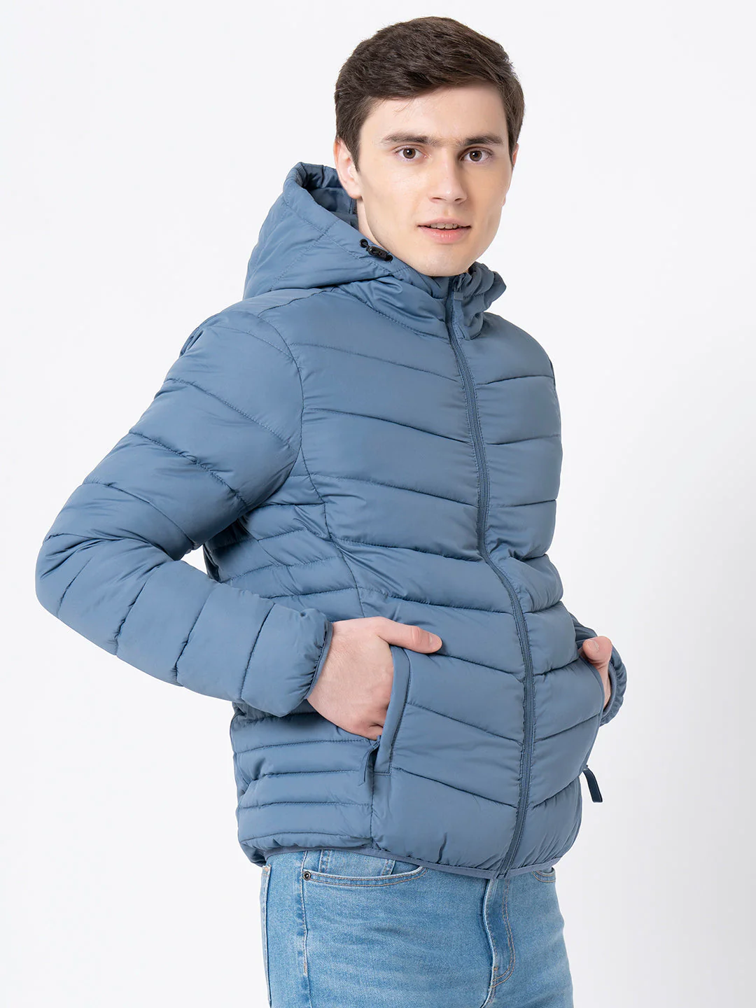 Men's Light Blue Solid Jacket - Image 6