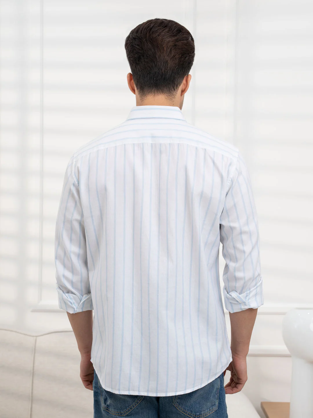 Men's Light Blue Striped Shirt for Smart Casual Style - Image 4