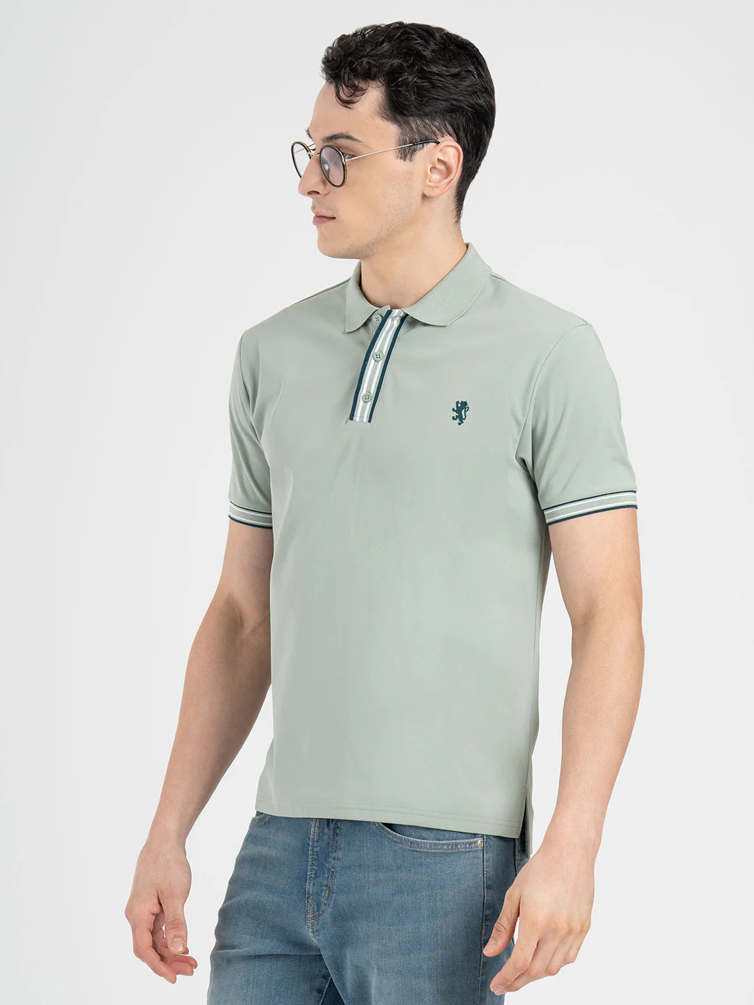 Menâ€™s Light Green Jacquard Polo T-Shirt - Image 2