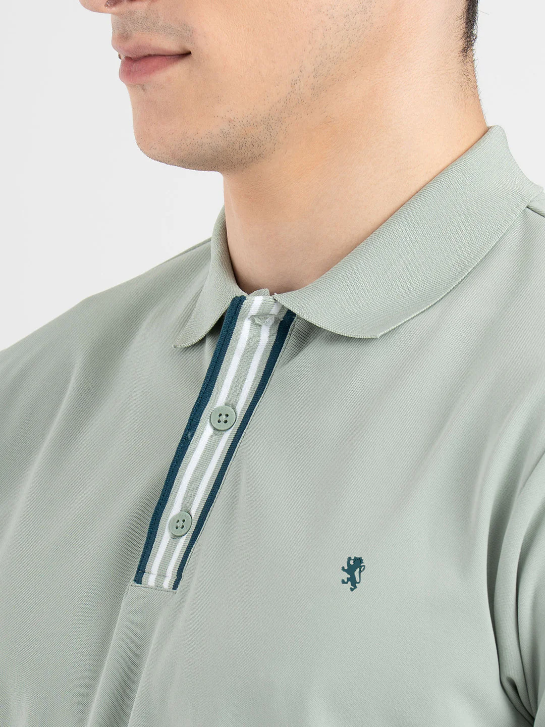 Menâ€™s Light Green Jacquard Polo T-Shirt - Image 4