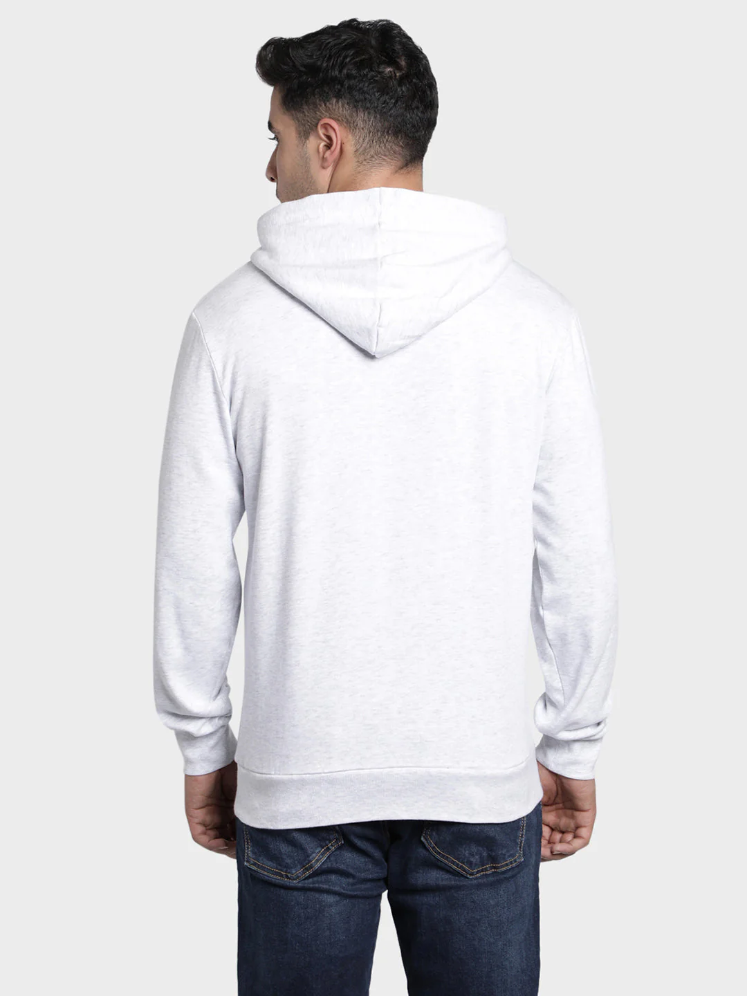 Men's Light Grey Melange Graphic Print Cotton Poly Viscose Hoodie - Image 3