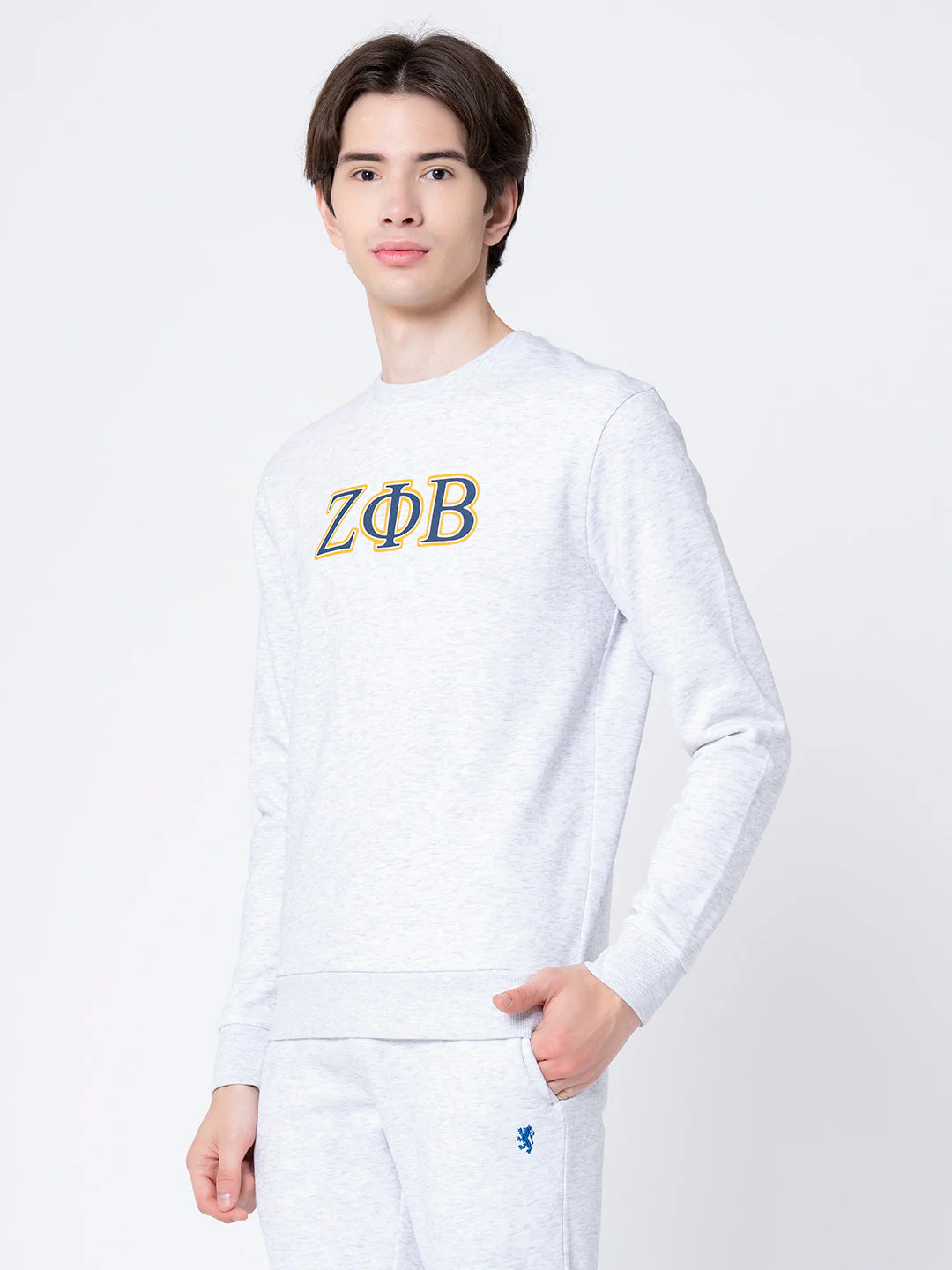 Men's Light Grey Melange Printed Sweatshirt - Image 2