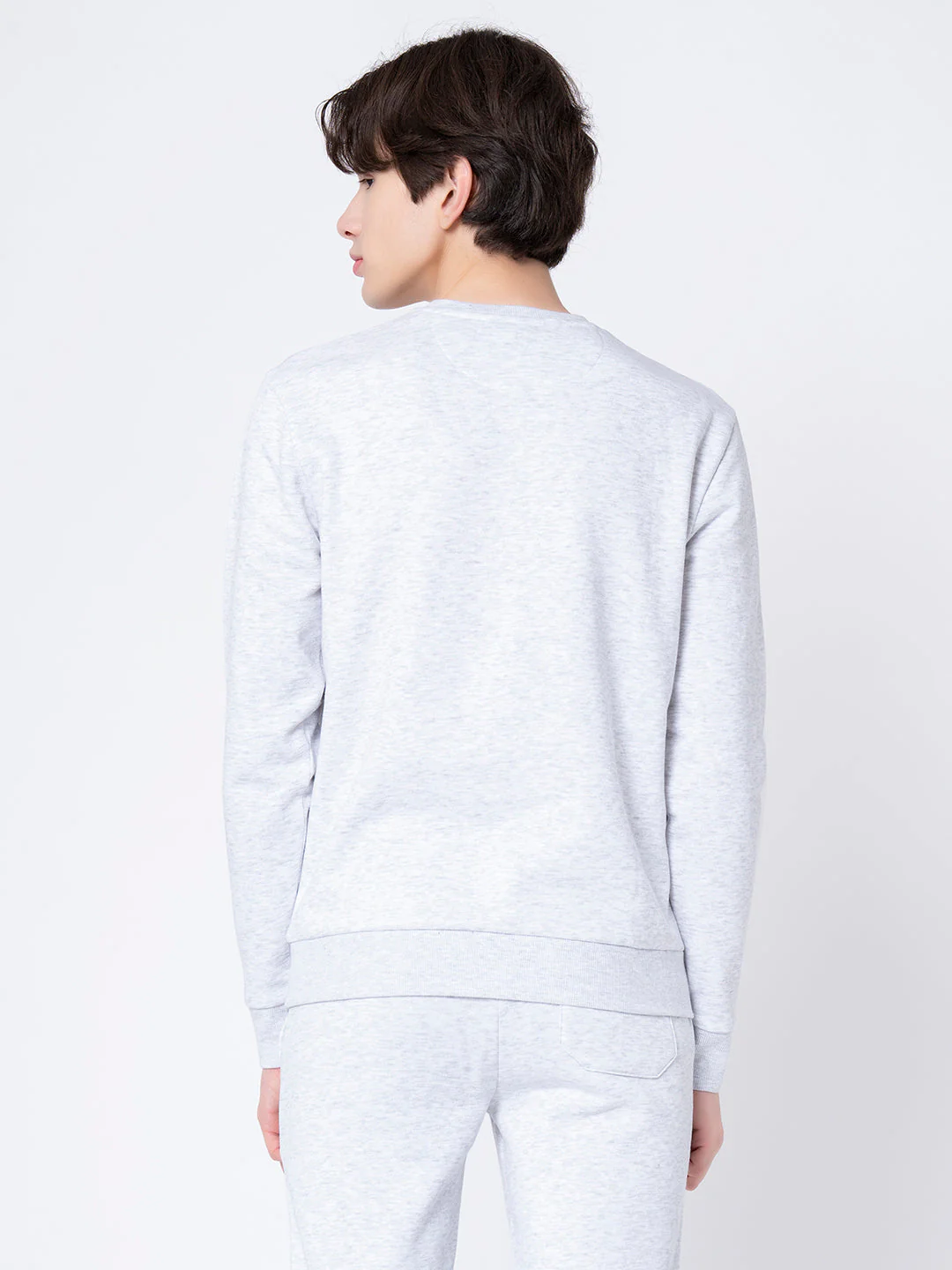 Men's Light Grey Melange Printed Sweatshirt - Image 3