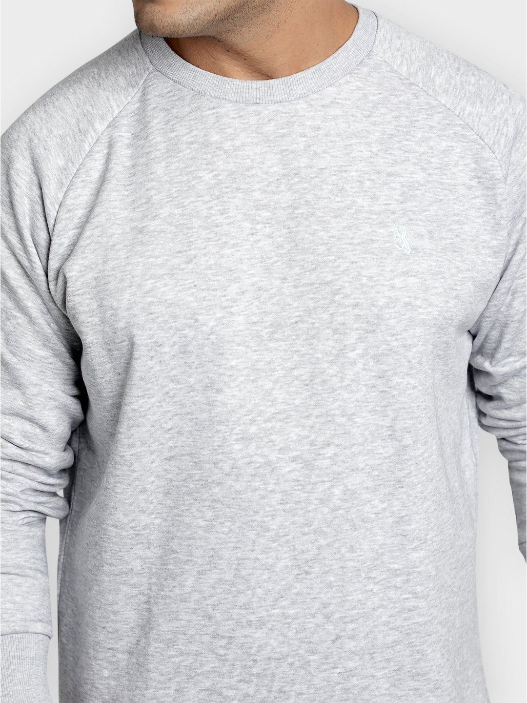 Men's Light Grey Melange Solid Cotton Poly Fleece Sweatshirt - Image 4