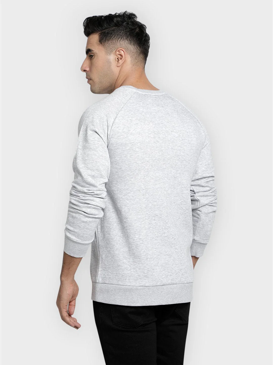 Men's Light Grey Melange Solid Cotton Poly Fleece Sweatshirt - Image 5