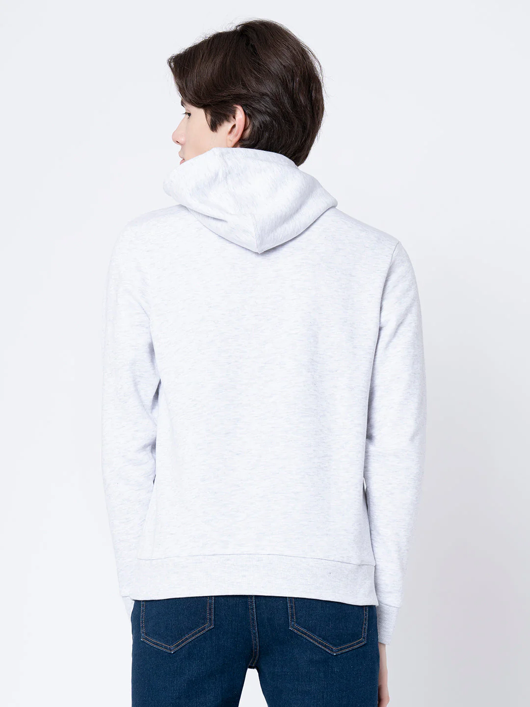 Men's Light Grey Melange Solid Hoodie - Image 3