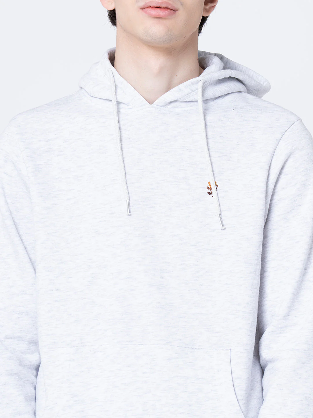 Men's Light Grey Melange Solid Hoodie - Image 4