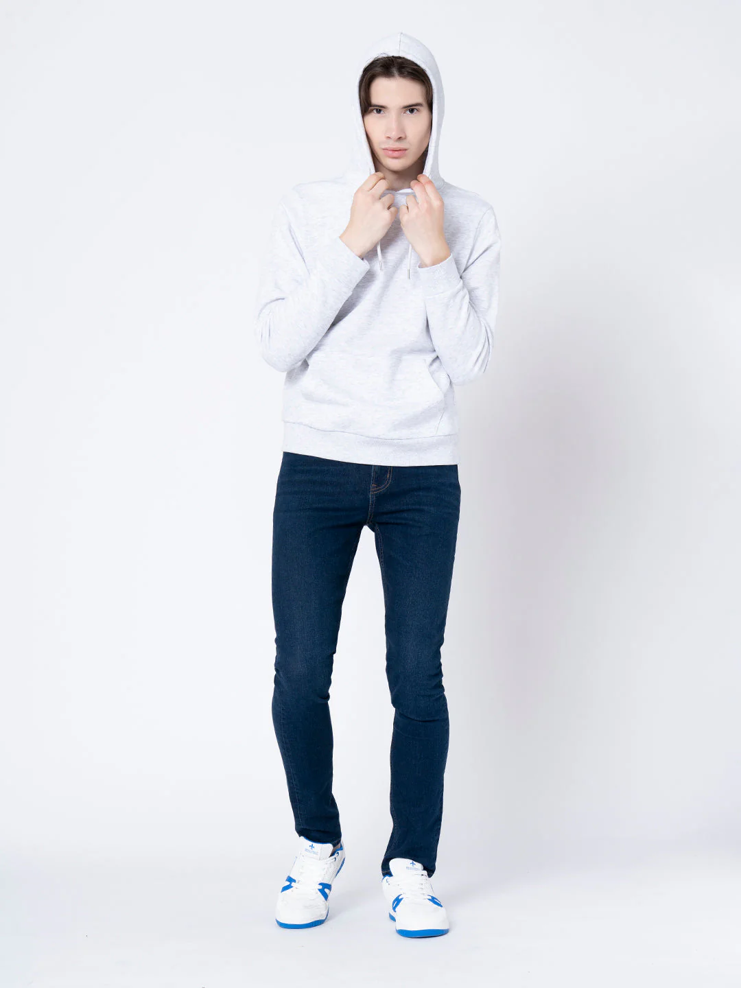 Men's Light Grey Melange Solid Hoodie - Image 5