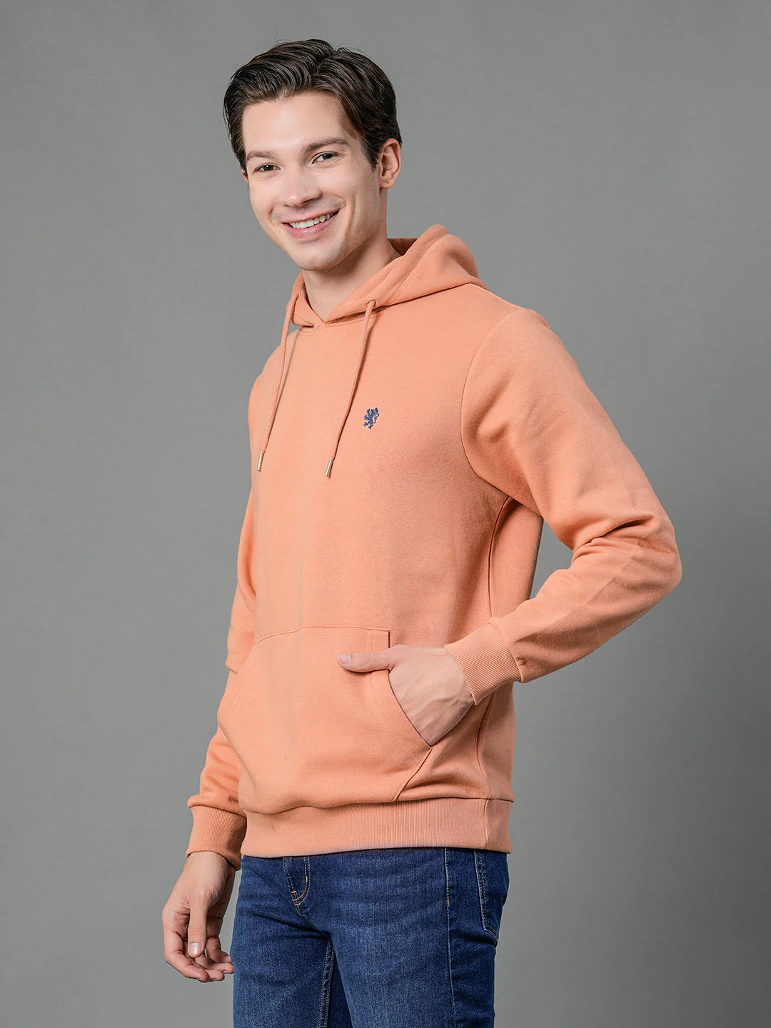 Men's Light Orange Solid Hoodie - Image 2